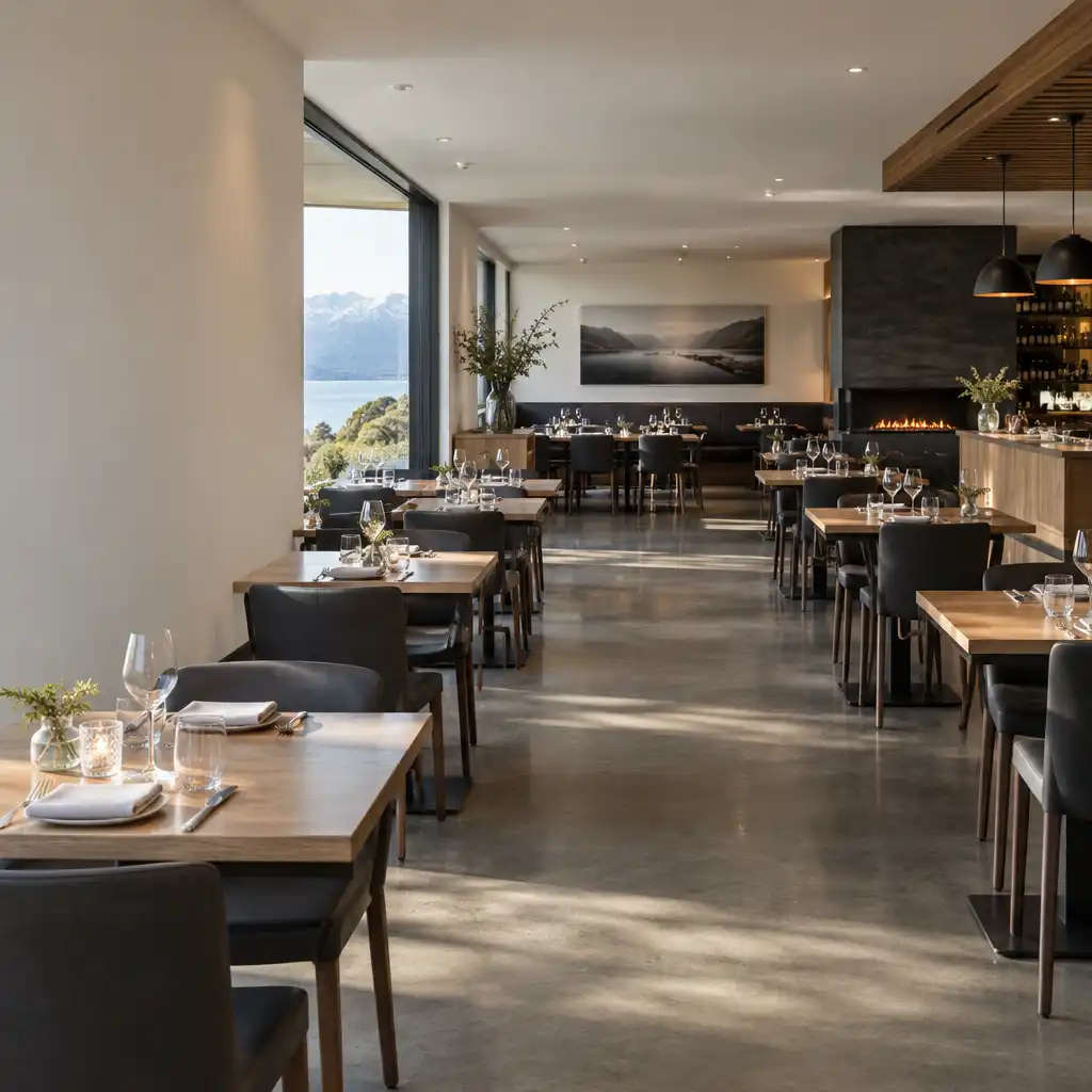 A prepared Bites & Bowl dining room with neatly set tables and clear paths through the space.